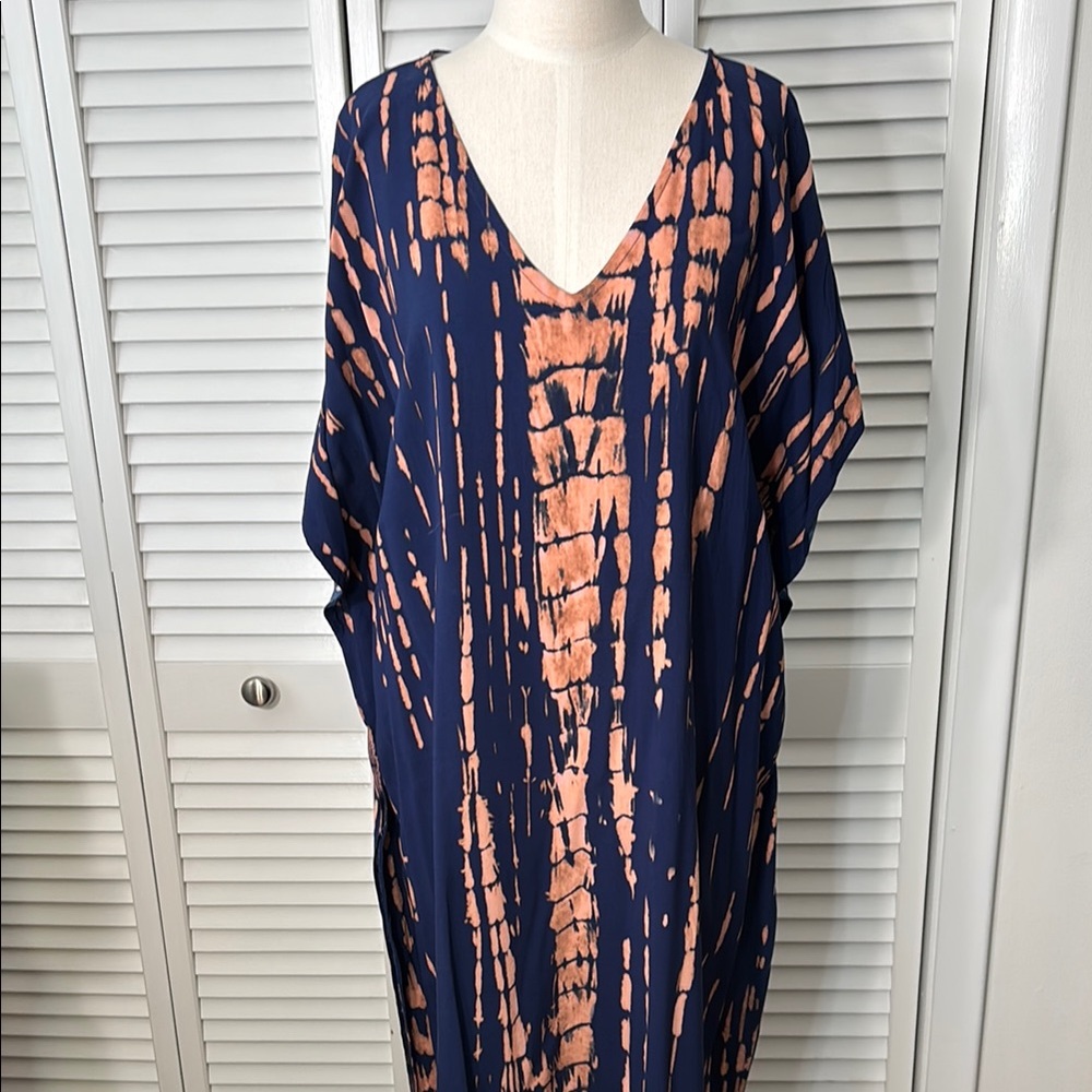 Navy and Peach Tie-Dye Kaftan